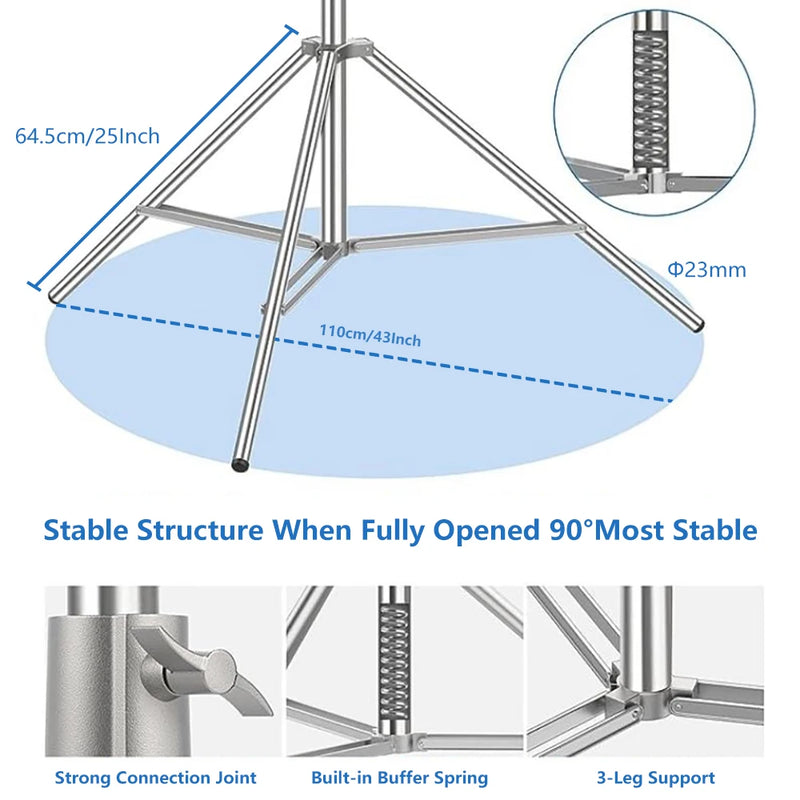 Tripé de pressão de ar de 280 cm com rolamento de 10 kg para câmera, suporte de luz de aço inoxidável para luz de anel ao vivo no YouTube e fotografia suave