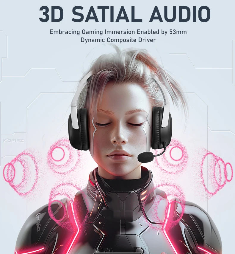 Fone de ouvido sem fio para jogos Picun G3 com microfone, Bluetooth 5.4, driver de 40 mm, 2.4G/sem fio/cabo, fones de ouvido USB 65H