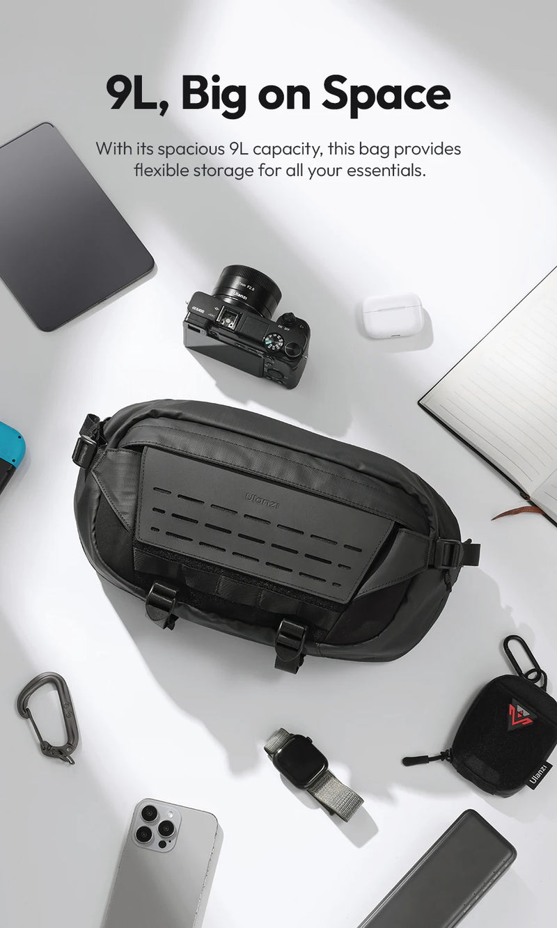Ulanzi AB02 TAI Bolsa tiracolo para câmera, bolsa casual para viagem, fotografia de rua, bolsa para deslocamento diário, faça você mesmo, personalizável, 9L, grande capacidade