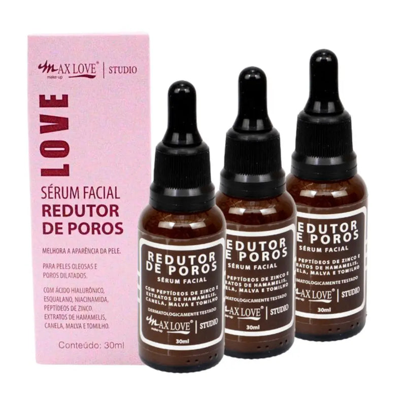 Kit com 3 Sérums Faciais Redutores de Poros Max Love