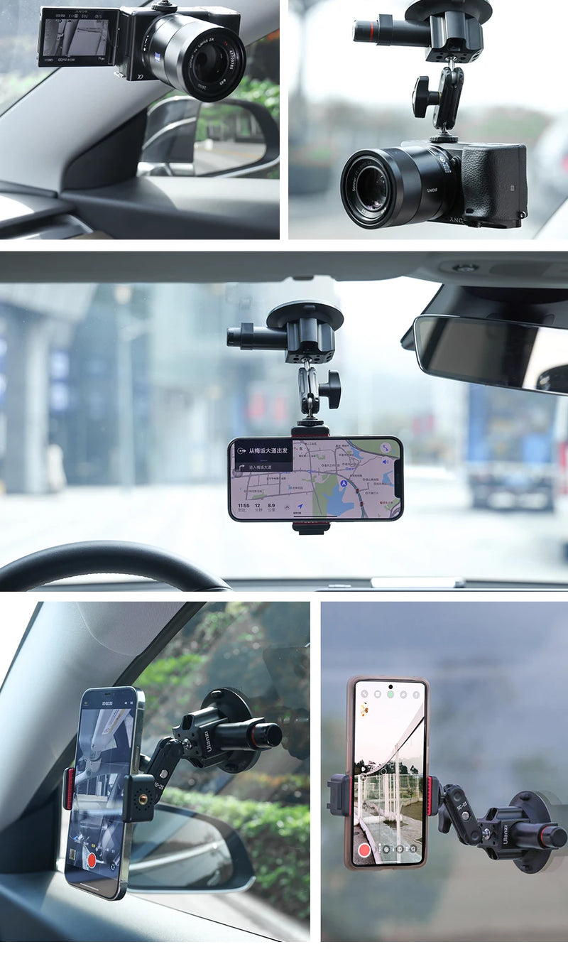 Ulanzi Car Phone Action Camera Holder Hand Pump Suction Cup 360° Adjustable 1/4" for GoPro for Insta360 DJI Action Smart Phone