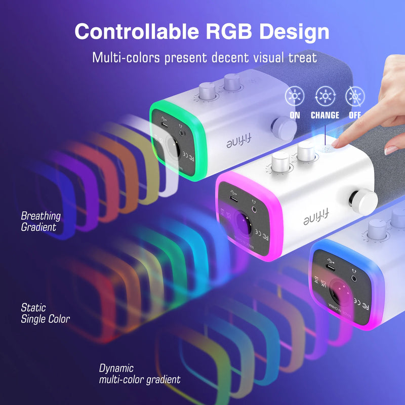 Microfone dinâmico FIFINE XLR/USB com entrada para fone de ouvido/RGB/mudo, microfone para gravação e streaming de jogos PS4/PS5 Ampligame AM8W