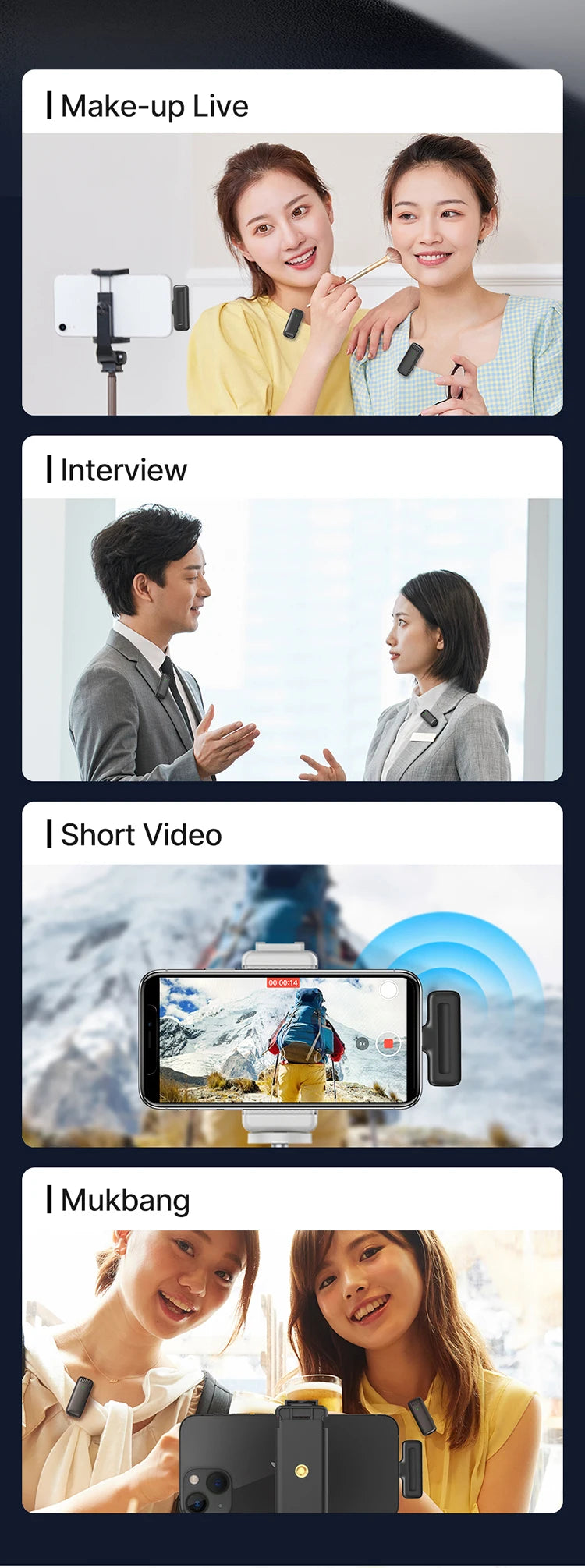 Microfone de lapela sem fio Ulanzi J12 com mini microfone para gravação de áudio e vídeo, plug-play para smartphone Android e iPhone, transmissão ao vivo