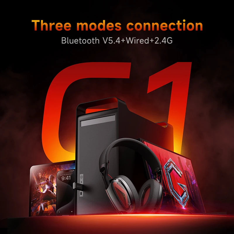 Fone de ouvido sem fio para jogos Picun G1 2,4 GHz, som surround 3D, áudio espacial, microfone ENC HD, fones de ouvido leves para jogadores, PS5, PC e telefone