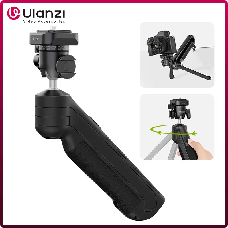 Tripé Ulanzi VlogPod TT38 com placa de liberação rápida, alça para câmera DSLR, tripé de mesa para transmissão ao vivo após selfie e vlog