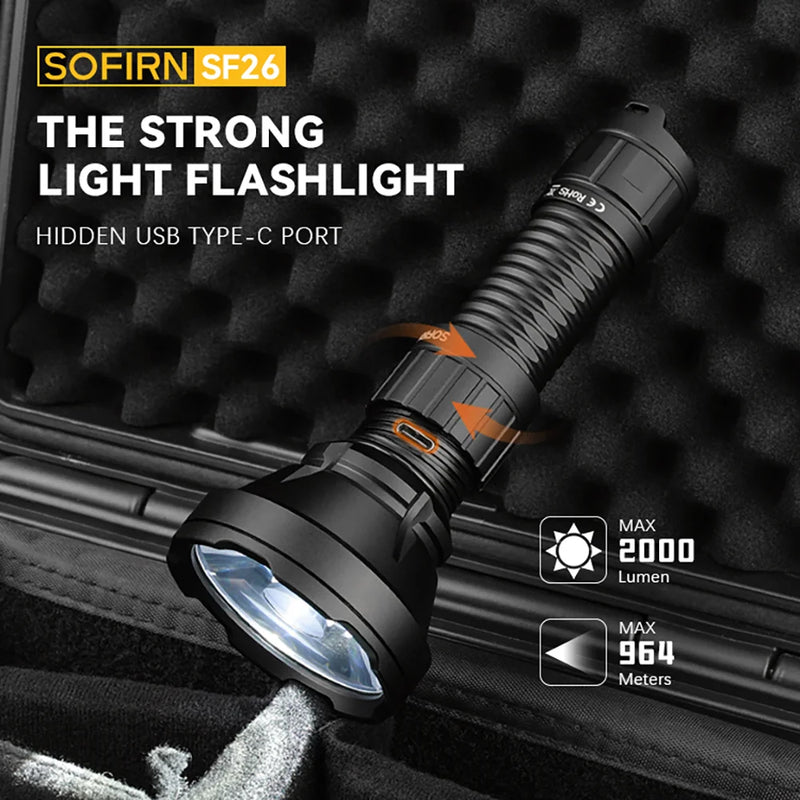 Lanterna tática Sofirn SF26 2000lm SFT40 LED 6000K Tipo C recarregável portátil e potente 21700