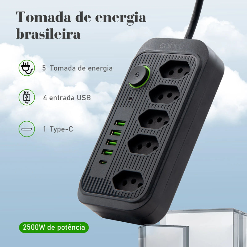 Filtro de Linha extensão com Tomada, universal, USB e Tipo C