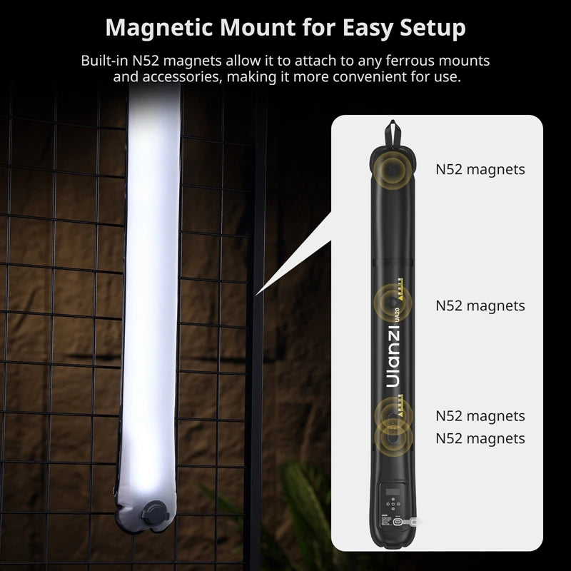 Luz de tubo de ar portátil Ulanzi UA20 90 cm 20 W 2700 K-6500 K luz de preenchimento magnético inflável bicolor para fotografia de transmissão ao vivo