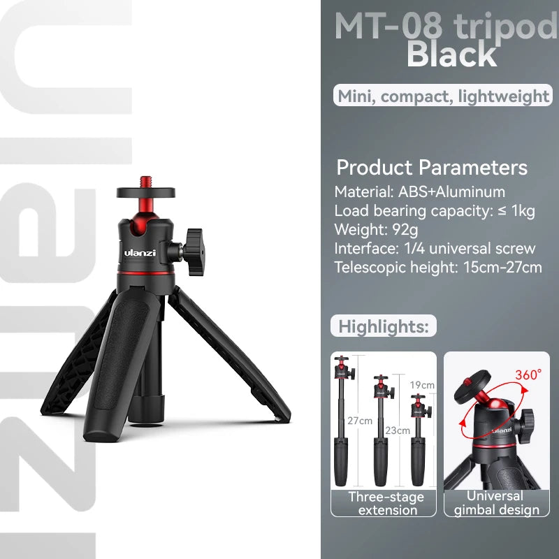 Ulanzi MT-08 Mini Tripé Branco Dobrável Monopé Tripé 1/4'' Universal para DSLR Android iPhone Smartphone