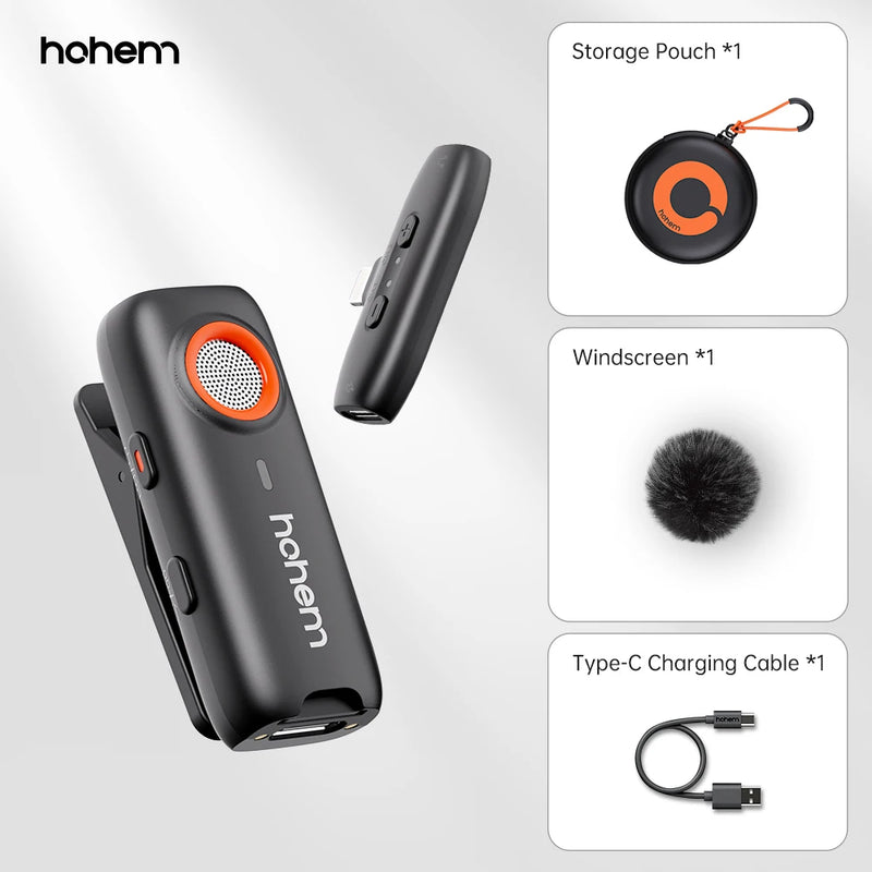 Hohem MIC-01 Microfone de lapela sem fio para iPhone Android Smartphone PC Computador Dispositivos USB-C Gravação de streaming do YouTube