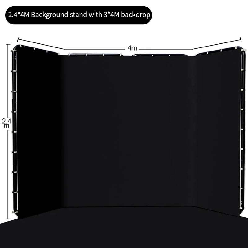 Cenário de tela verde Chromakey grande portátil com suporte para fotografia, sistema de suporte para gravação de vídeo e foto 240x400 cm