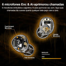 Fones de ouvido sem fio QCY HT07 ANC com cancelamento de ruído de 40 dB TWS, 6 microfones, chamada AI HD, Bluetooth 5.2, reprodução de 32 horas
