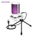 Microfone para jogos AmpliGame com silenciador rápido, microfone condensador USB RGB com tripé para PC, laptop, PS4/5, streaming de podcast - A2
