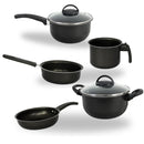 Kit de panelas com tampa de vidro e alumínio antiaderente de 5 peças