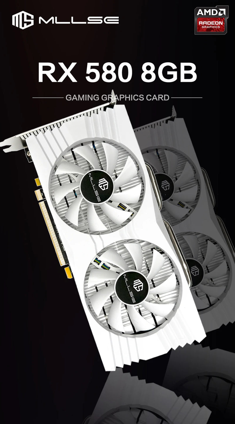 Placa de vídeo AMD Radeon RX 580 8GB GDDR5 256-bit 2048SP PCIe 3.0 x16 para desktops, modelo MLLSE. Processador de 14 nm para jogos.