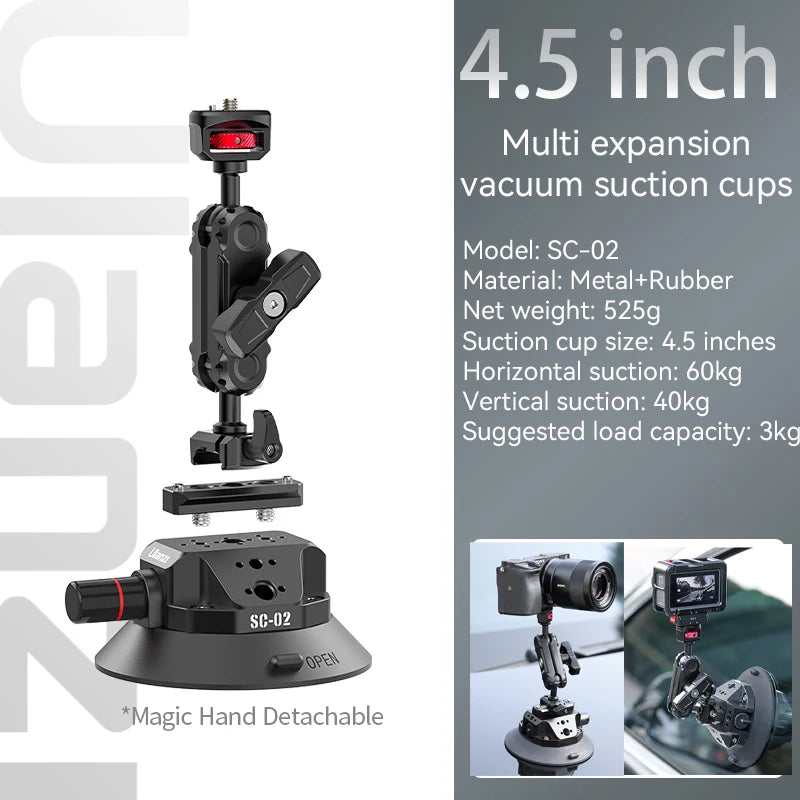 Kit de suporte de carro com ventosa Ulanzi para câmera de ação de celular GoPro Hero Insta360 DJI Magic Arm com rotação flexível e vidro que suga