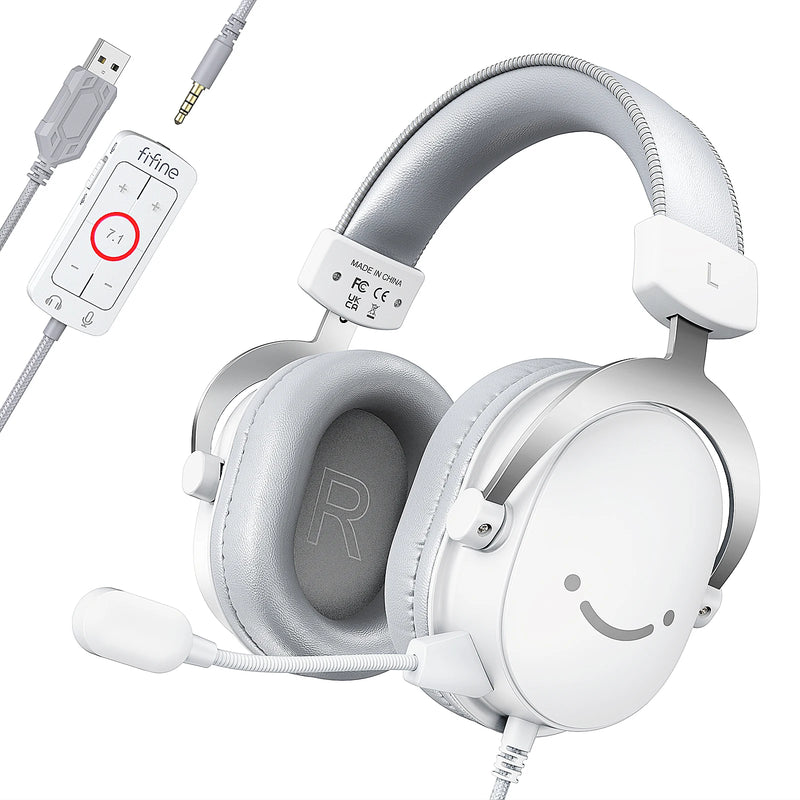 Fone de ouvido FIFINE, fone de ouvido USB com conector de 3,5 mm e som surround 7.1, controle de volume e botão de mudo para PC/MAC/PS4/PS5 Mixer-H9