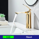 SHBSHAIMY Torneira de pia de banheiro quadrada moderna com núcleo de latão, torneira de água quente e fria, modelo alto/baixo, dourada, montada no deck
