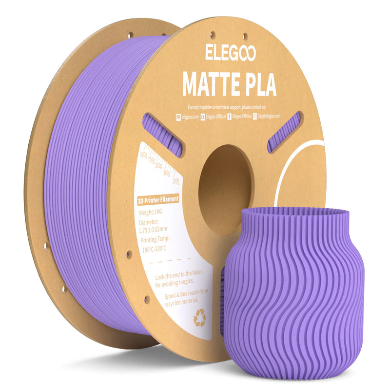 Filamento PLA fosco ELEGOO 1 kg, filamento FDM para impressora 3D de 1,75 mm, precisão dimensional de +/- 0,02 mm, bobina de papelão de 1 kg (2,2 lbs)
