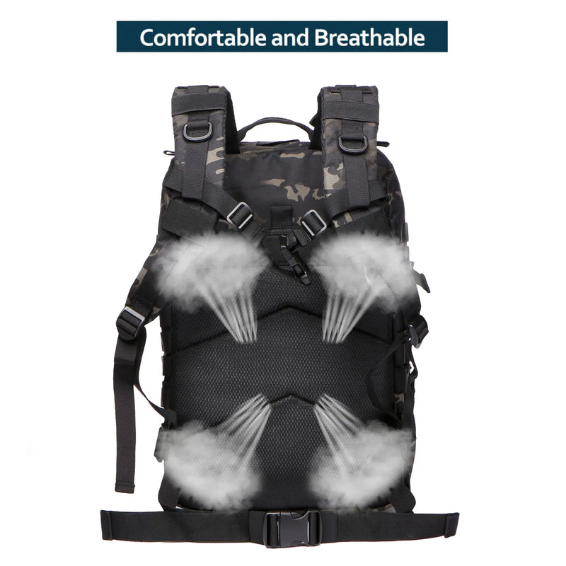 Mochila esportiva tática impermeável de nylon resistente de 25L/50L para trilhas, pesca, caça, acampamento e caminhadas