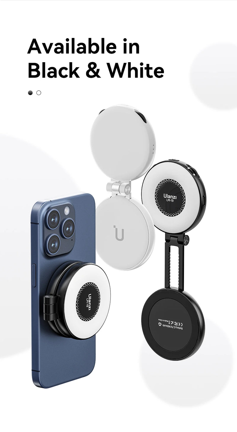 Ulanzi LM19 MagSafe Light Luz portátil para selfies para iPhone 16 15 14 13 12 Pro Max Suporte de luz de preenchimento para selfies e vídeos Vlog