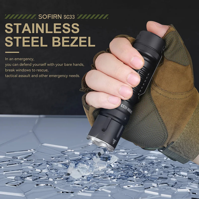 Lanterna tática LED Sofirn SC33 XHP70.3 HI 5200lm Potente 21700 Tipo C Recarregável com interruptor eletrônico Luz externa