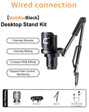 Microfone para jogos USB com fio Comica Uni D Uni A para PC, laptop, telefone, microfone condensador com cancelamento de ruído e iluminação RGB