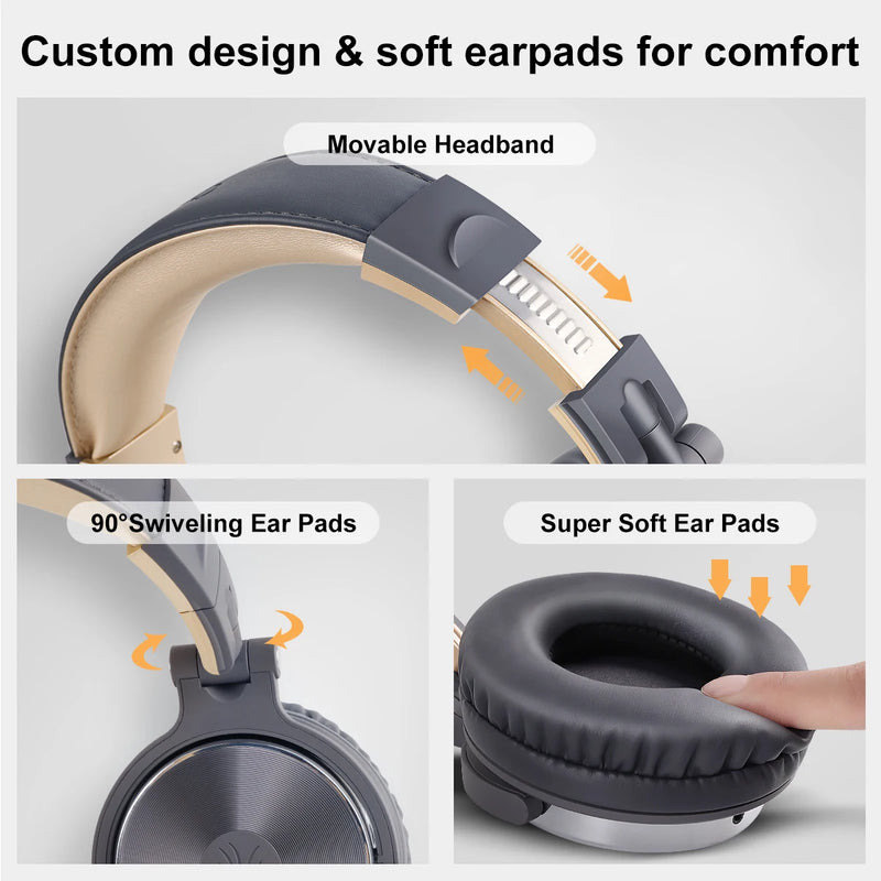 Fones de ouvido com fio Oneodio Pro 10, áudio de alta resolução, fone de ouvido com fio, estéreo, profissional para DJ, com microfone, sobre a orelha, fone de ouvido de estúdio