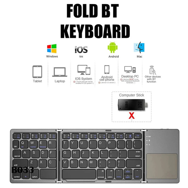 Brasil Teclado dobrável bluetooth mini teclado bluetooth com teclado touchpad sem fio teclado português brasileiro/inglês