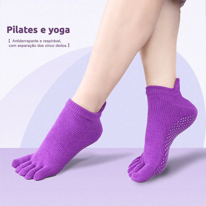 Meias esportivas de cinco dedos com 3 almofadas, meias invisíveis de algodão com 3 almofadas, antibacterianas, desodorizantes e antiderrapantes.