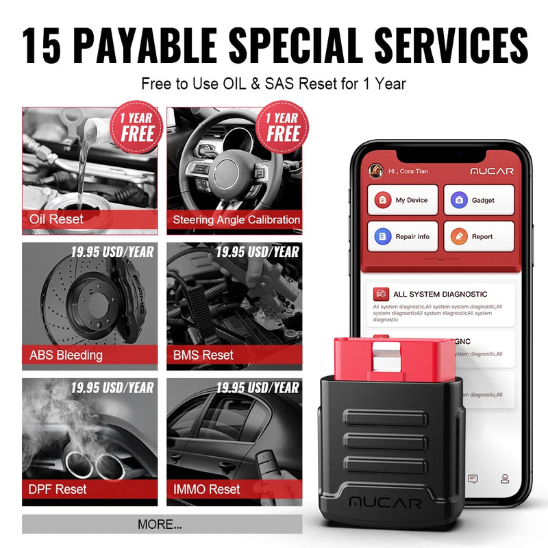 Ferramentas de diagnóstico automotivo MUCAR BT200 OBD2 Bluetooth Wifi Scanner para todos os carros Auto Testador OBD2 15 Redefinições de diagnóstico