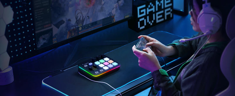 Interface de áudio para jogos MAONO G1 NEO, efeitos sonoros personalizados, mixer de áudio, streaming com microfone XLR para voz de jogos