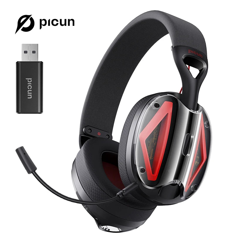 Fone de ouvido sem fio para jogos Picun G1 2,4 GHz, som surround 3D, áudio espacial, microfone ENC HD, fones de ouvido leves para jogadores, PS5, PC e telefone