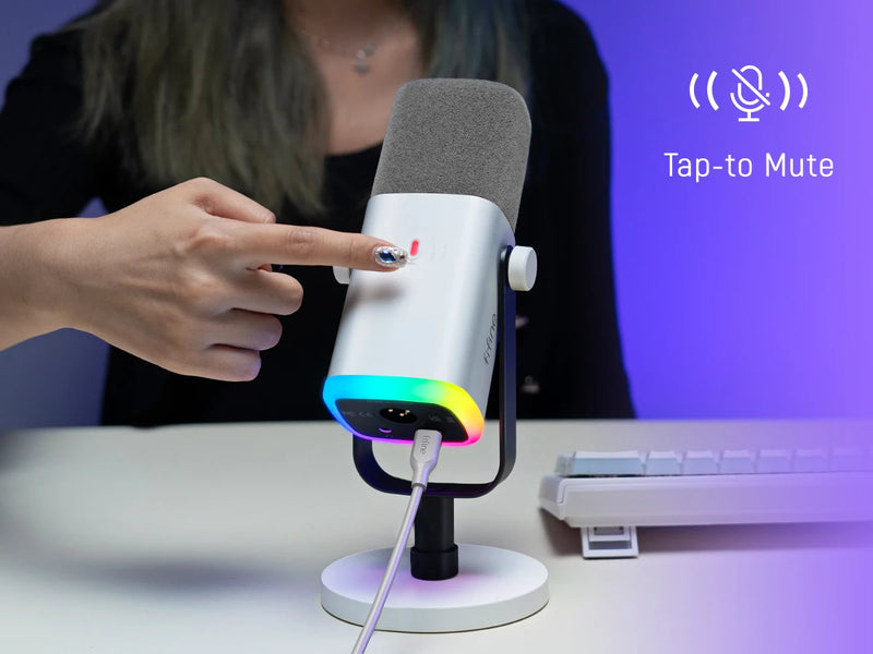Microfone dinâmico FIFINE XLR/USB com entrada para fone de ouvido/RGB/mudo, microfone para gravação e streaming de jogos PS4/PS5 Ampligame AM8W