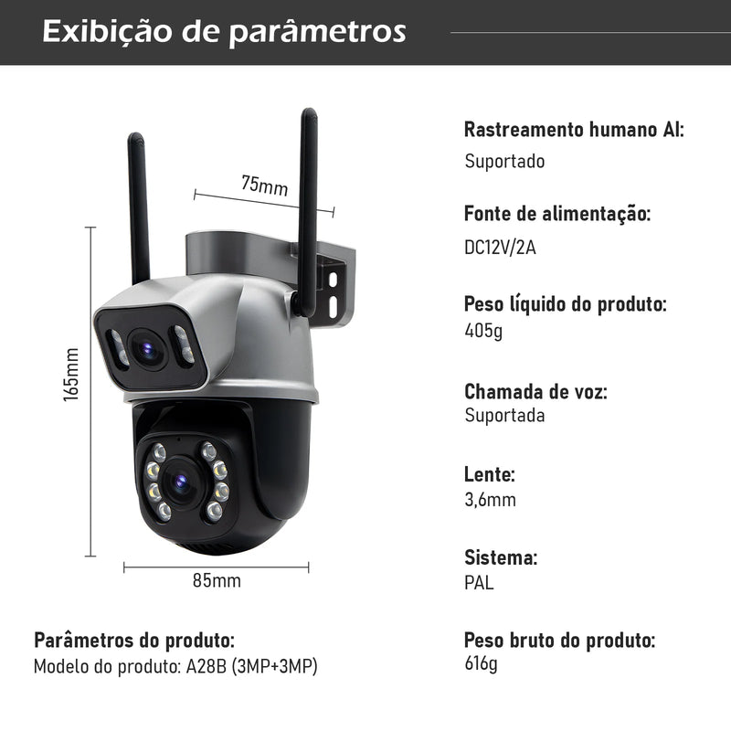 Câmera de vigilância Icsee preta Wi-Fi, monitor de câmera de segurança 4K Ultra HD, câmera de segurança Wi-Fi à prova d'água