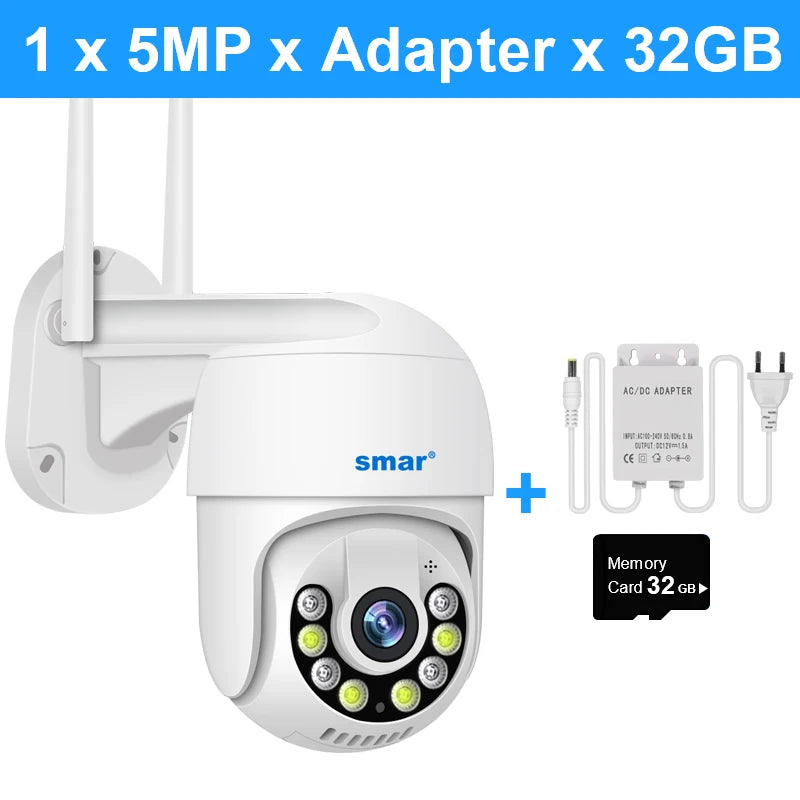 Câmera Smart 3MP 5MP PTZ WiFi externa com rastreamento automático, detecção humana por IA, visão noturna em cores, áudio bidirecional, câmera IP ICsee APP