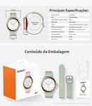 Relógio inteligente esportivo e fitness feminino com monitor de frequência cardíaca, à prova d'água e ideal para presentear.