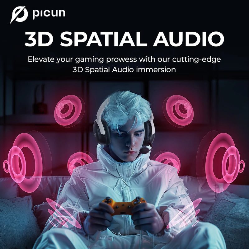 Fone de ouvido sem fio para jogos Picun G3 com microfone, Bluetooth 5.4, driver de 40 mm, 2.4G/sem fio/cabo, fones de ouvido USB 65H
