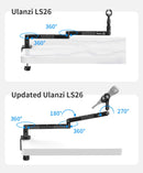 Suporte baixo para microfone de mesa Ulanzi LS26, ajustável em 360°, braço cruzado super longo de 48 cm com suporte para microfone de 1/4'', 3/8'' e 5/8''