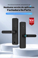 Fechadura eletrônica inteligente com impressão digital biométrica, cartão inteligente, senha, chave, desbloqueio, USB, sem aplicativo, trava de carga de emergência para casa