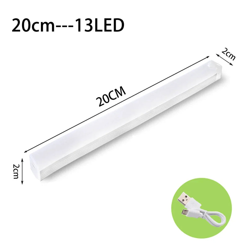 Luz noturna LED com sensor de movimento 20/30/40/60 cm, sem fio, USB, para armário, luz noturna, lâmpada para guarda-roupa, cozinha, armário, quarto