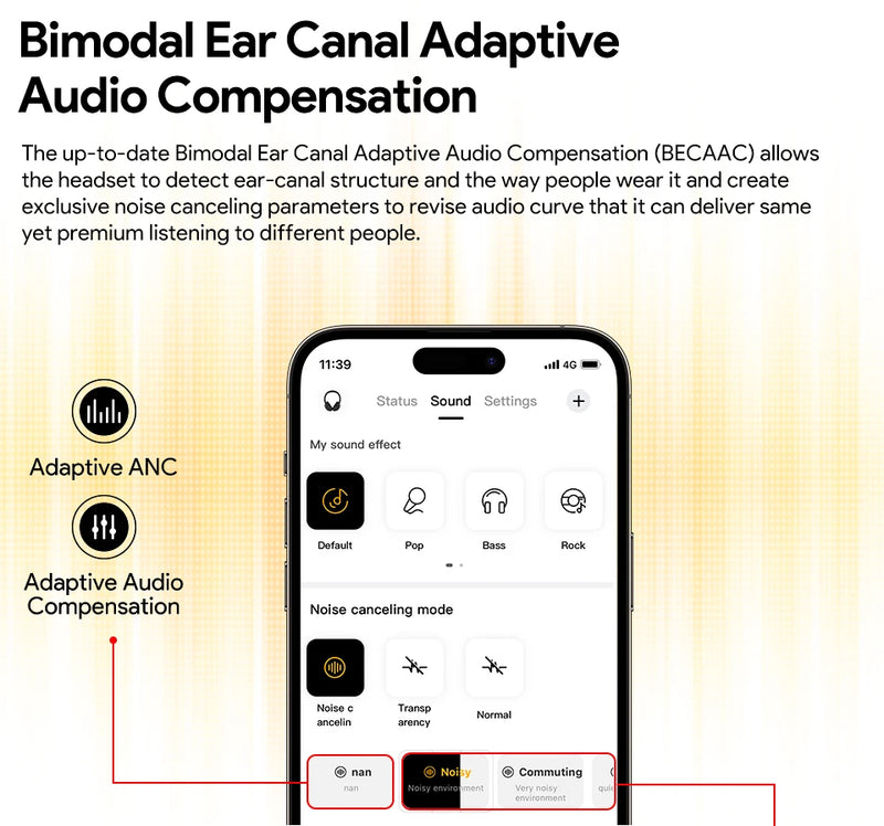 Fones de ouvido sem fio QCY H3 ANC Bluetooth 5.4 com áudio de alta resolução e cancelamento de ruído ativo híbrido de 43 dB 60H
