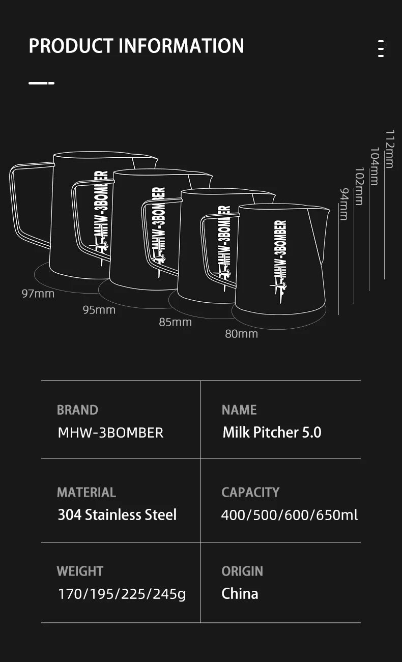 Jarra para vaporização de leite rosa MHW-3BOMBER, 500/600ml, jarra para arte em latte, aço inoxidável, xícara de expresso, utensílios para vaporização de leite