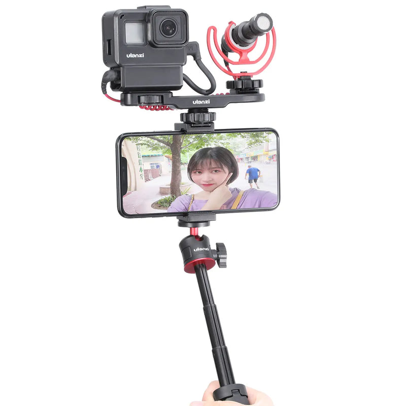 Ulanzi MT-08 Mini Tripé Extensível Portátil para Vlog, Smartphone, Selfie Stick, Tripé com Suporte para Câmera Canon, Sony, Nikon, DSLR e Celular