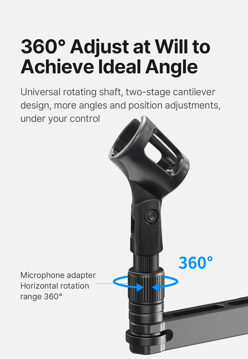 Suporte baixo para microfone de mesa Ulanzi LS26, ajustável em 360°, braço cruzado super longo de 48 cm com suporte para microfone de 1/4'', 3/8'' e 5/8''