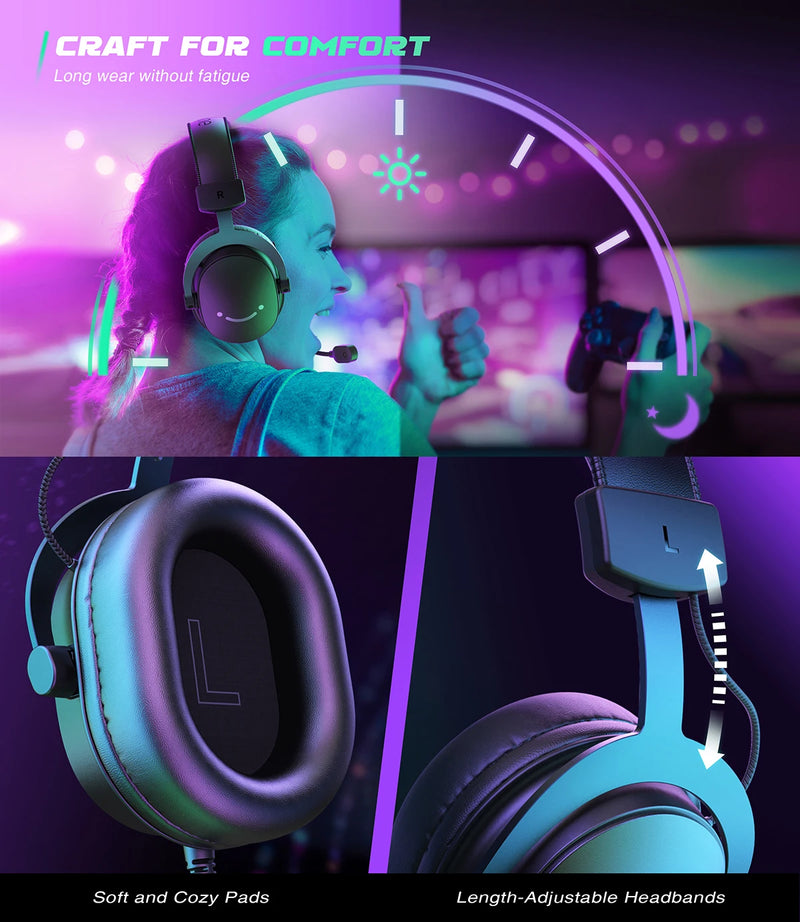 Fone de ouvido FIFINE, fone de ouvido USB com conector de 3,5 mm e som surround 7.1, controle de volume e botão de mudo para PC/MAC/PS4/PS5 Mixer-H9