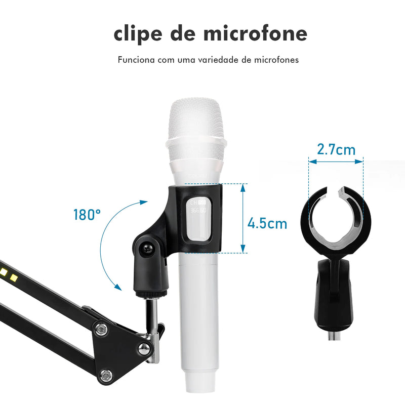 Braço Articulado para Microfone com RGB e Controle de Luz