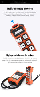 Controle remoto industrial HENJEL H106 com 6 botões para guincho hidráulico, à prova d'água.