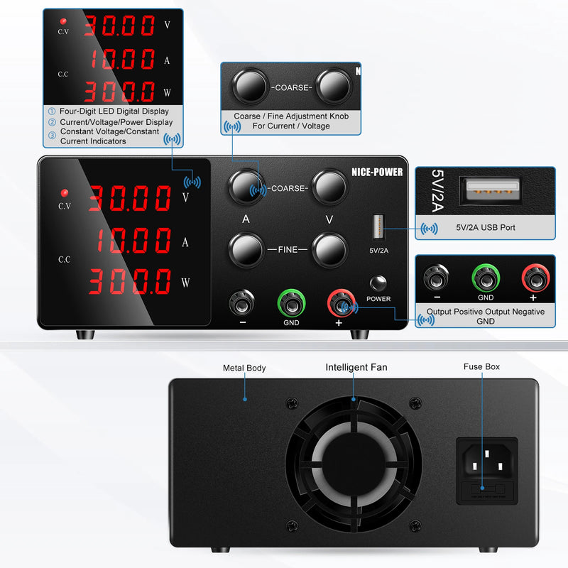 Fonte de alimentação de bancada 300W 150W Fonte de bancada 30V 10A 5A Power Bank Noberak Laboratory Fonte de alimentação DC ajustável com chave