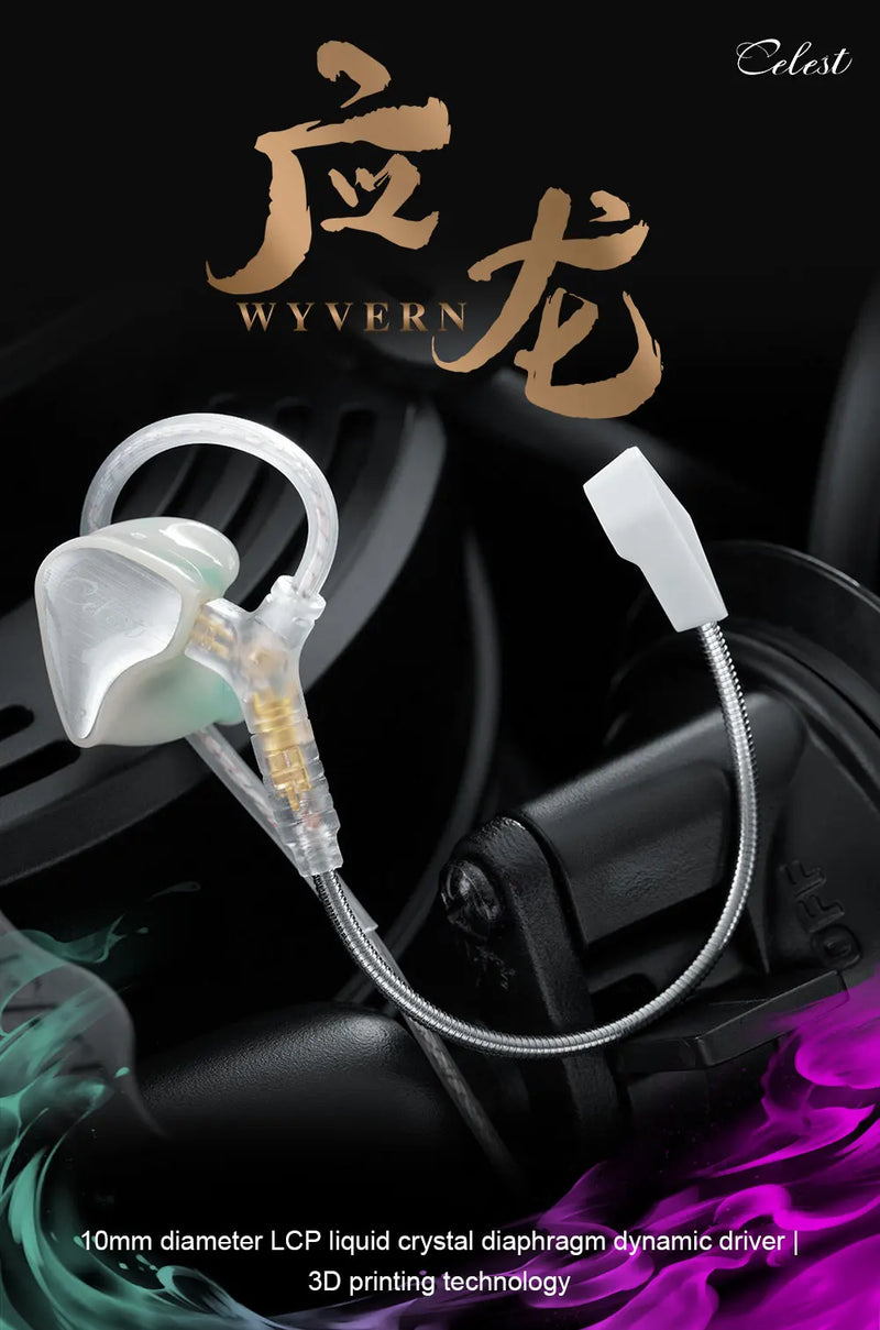 Fones de ouvido Kinera Celest Wyvern pretos com cabo e microfone, envio de IEMs brasileiros, fones de ouvido com fio Hi-Fi para jogos, para presente